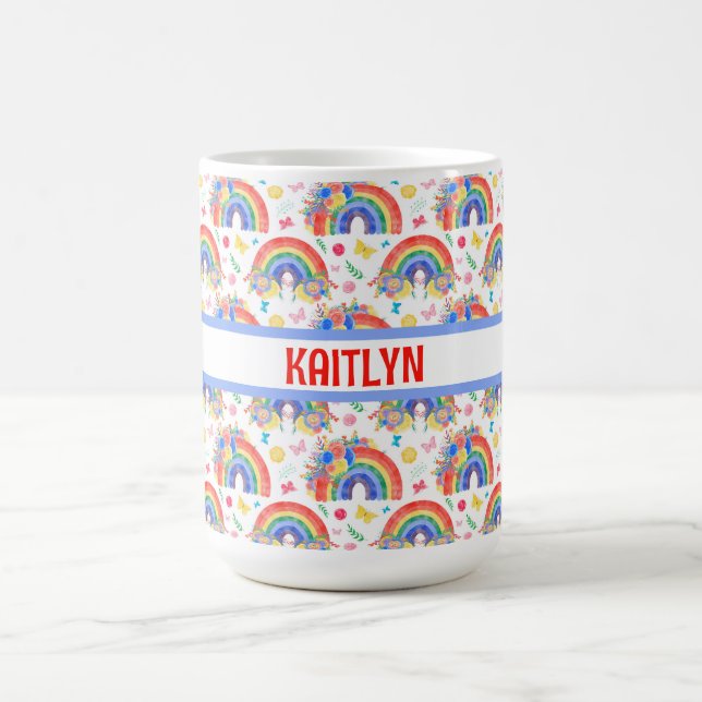 Personalisierte Regenbogen und Blume Kaffeetasse (Mittel)