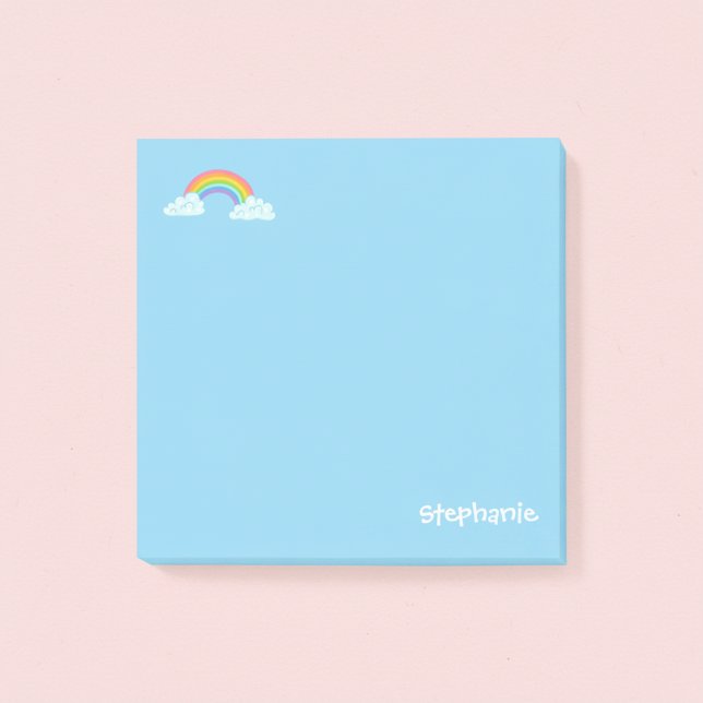 Personalisierte Regenbogen- und Namens-Post-it-Not Post-it Klebezettel (Cute blue personalized post-it notes with a name and rainbow.)