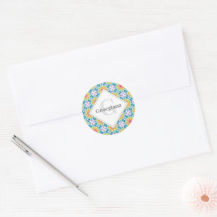 Personalisierte Regenbogenblume Mandala Diamantsta Runder Aufkleber