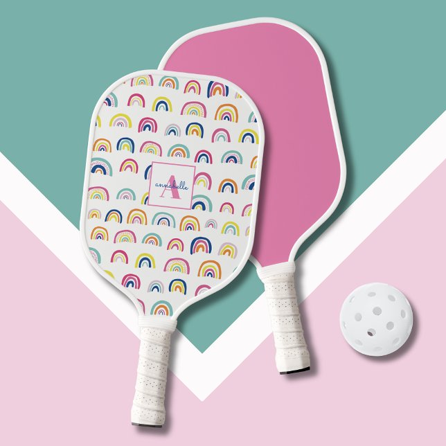 Personalisierte Regenbogenmädchen Pickleball Schläger (Rainbow girly personalized monogram Pickleball Paddle)