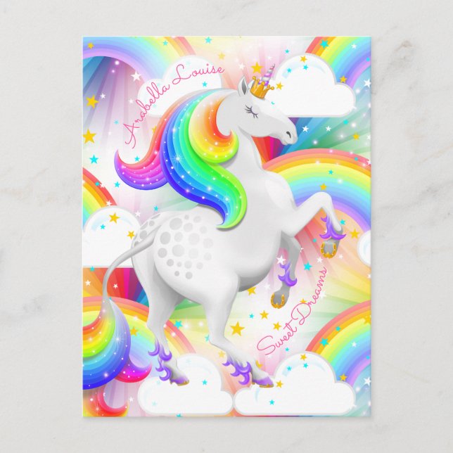 Personalisierte Regenbogenpresse Unicorn Postkarte (Vorderseite)