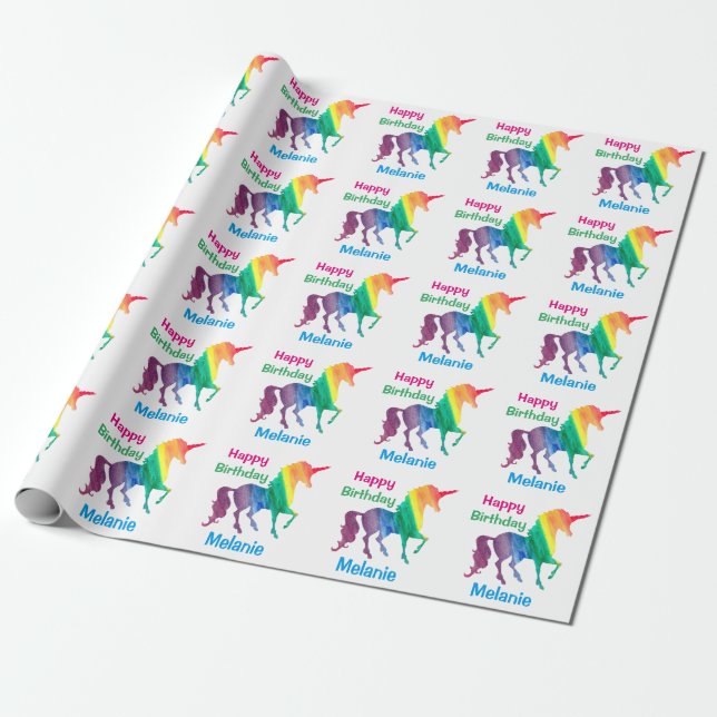 Personalisierte Regenbogenunicorns-alles- Gute zum Geschenkpapier (Ungerollt)