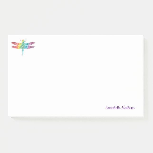Personalisierte Regenbogenwatercolor-Libelle Post-it Klebezettel (Vorderseite)
