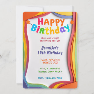 Personalisierte Regenbogenwellen Geburtstagskarte Einladung