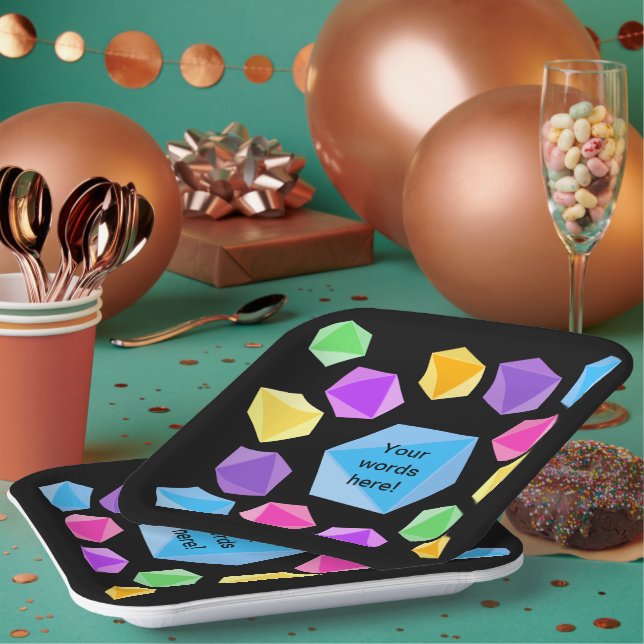 Personalisierte Regenbogenwürfel Pappteller (Multi)