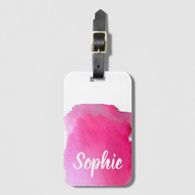 Personalisierte Reise des rosa Watercolor Gepäckanhänger (Vorderseite Vertikal)