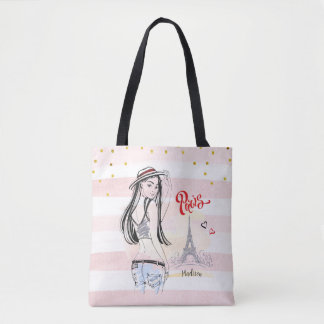 Personalisierte Reise Paris Rosa Streifen Sketch