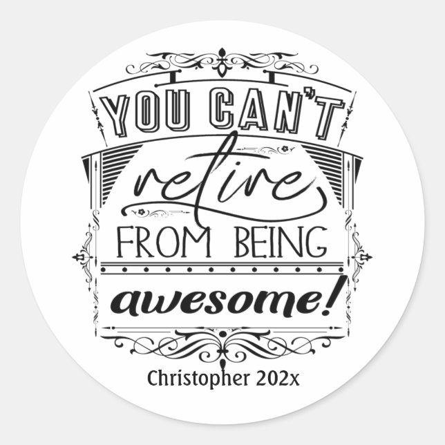 Personalisierte Rentenziffer schwarze Typografie Runder Aufkleber (Vorderseite)