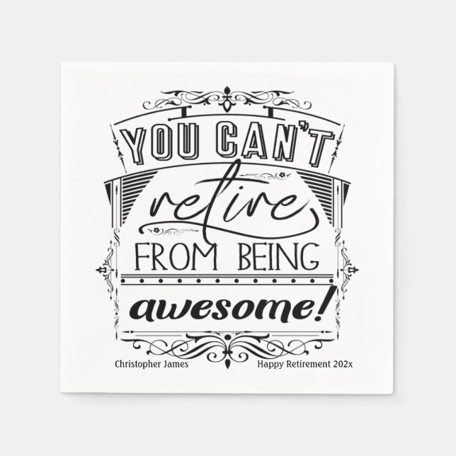 Personalisierte Rentenziffer schwarze Typografie Serviette (Vorderseite)