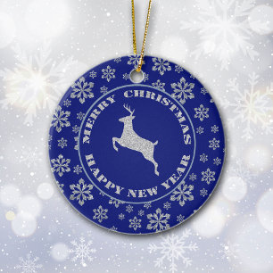 Personalisierte Rentier auf Blue Keramik Ornament