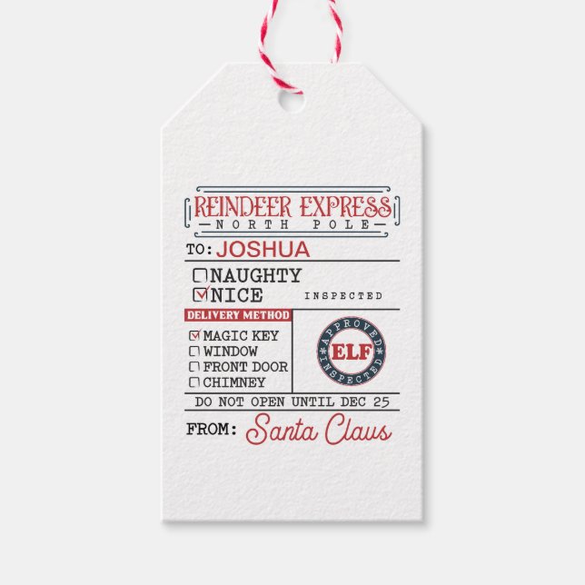 Personalisierte Rentier Express-Lieferung Geschenkanhänger (Vorderseite)
