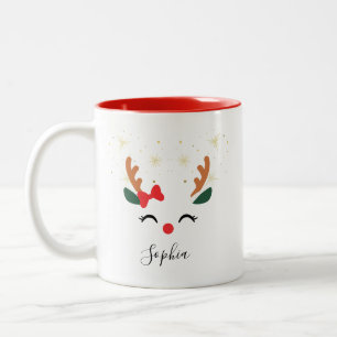 Personalisierte Rentier Face Weihnachtsfeier Tasse