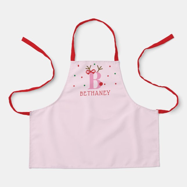 Personalisierte Rentier-Schürze für Mädchen mit An Schürze (Vorderseite)