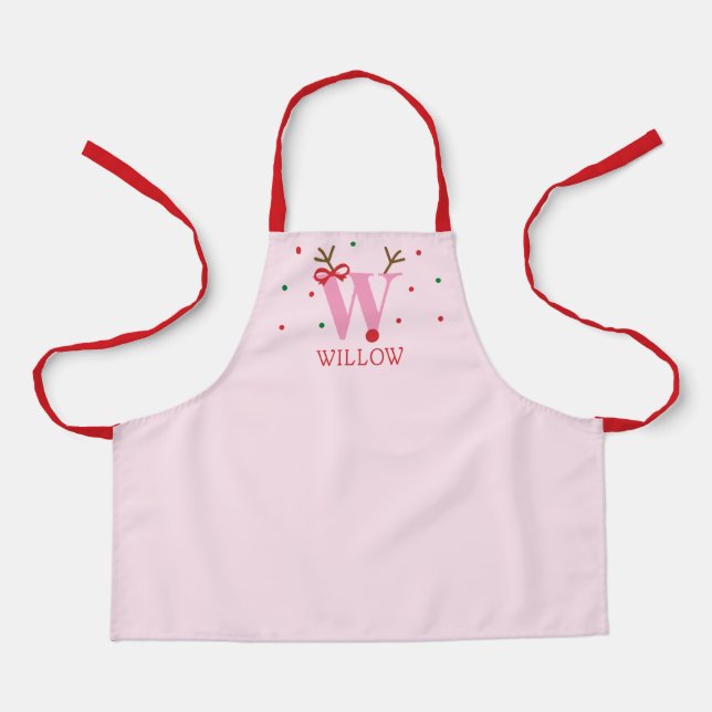 Personalisierte Rentier-Schürze für Mädchen mit An Schürze (Vorderseite)