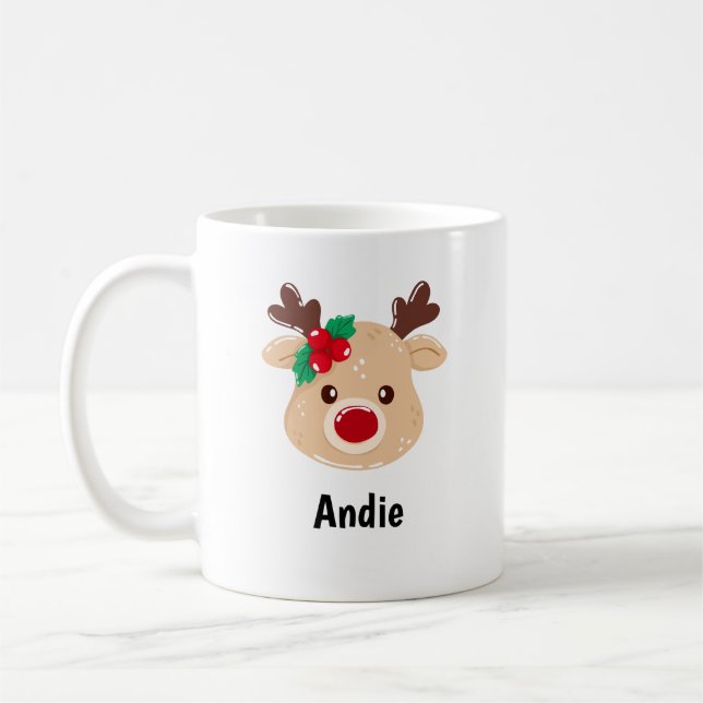 Personalisierte Rentierfass-Tasse Kaffeetasse (Links)