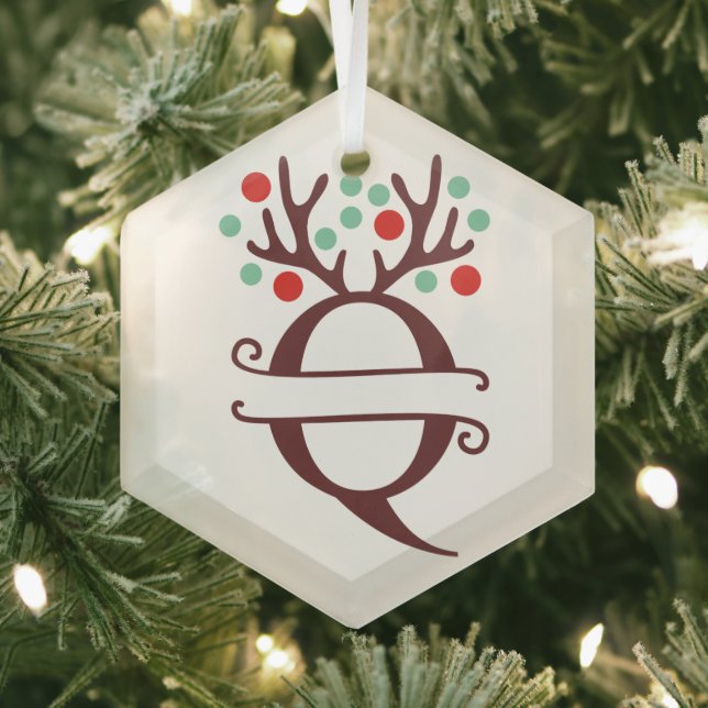 Personalisierte Rentiermelder Name "Q" Ornament Aus Glas (Insitu)