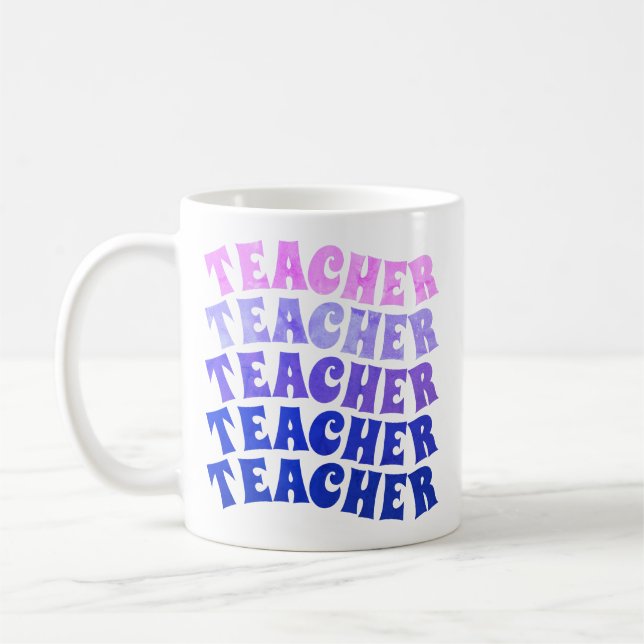 Personalisierte Repeat Wavy Teacher Coffee Tasse (Links)