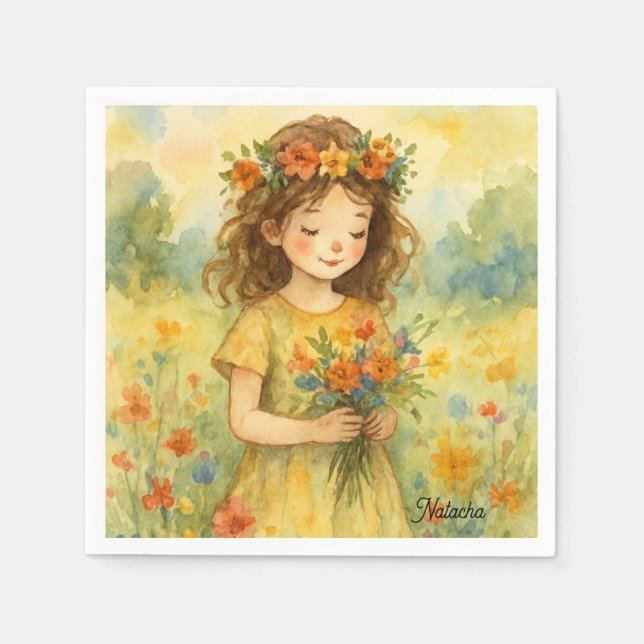 Personalisierte Retro-Aquarellwiese Trendy Art Serviette (Vorderseite)