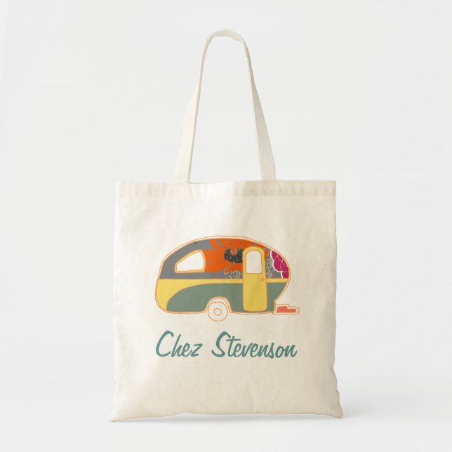 Personalisierte Retro Art Caravan Besitzer Canvas  Tragetasche (Vorne)