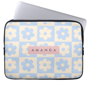 Personalisierte Retro Blaue Gänseblume Pastell-Blu Laptopschutzhülle