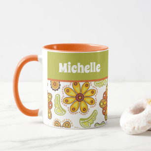 Personalisierte Retro-Blume Orange Green Tasse