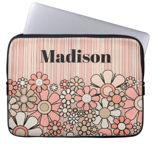 Personalisierte Retro-Blumenmuster Rosa 60er-Jahre Laptopschutzhülle