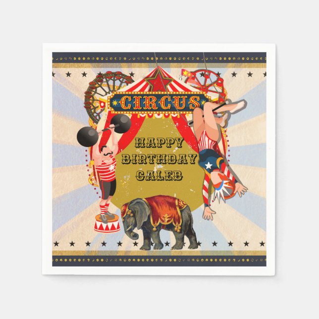 Personalisierte Retro-Circus Geburtstagspartei Serviette (Vorderseite)