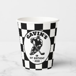 Personalisierte Retro-Eishockey-Geburtstagsparty Pappbecher