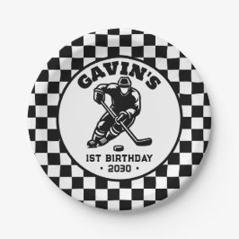 Personalisierte Retro-Eishockey-Geburtstagsparty Pappteller