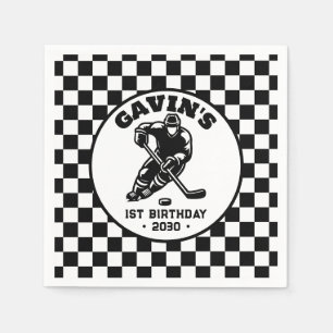 Personalisierte Retro-Eishockey-Geburtstagsparty Serviette