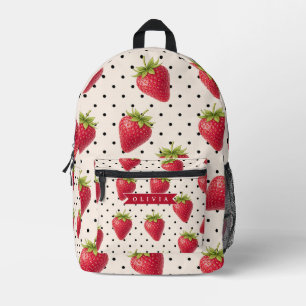 Personalisierte Retro Erdbeere Punkte Vintage Bedruckter Rucksack
