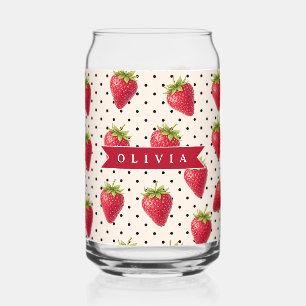 Personalisierte Retro-Erdbeere Punkte Vintage Dosenglas