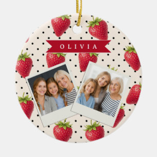 Personalisierte Retro Erdbeere Punkte Vintage Keramik Ornament