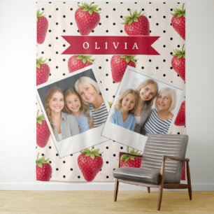 Personalisierte Retro Erdbeere Punkte Vintage Wandteppich