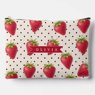 Personalisierte Retro Erdbeere Punkte Vintage Zubehörtasche