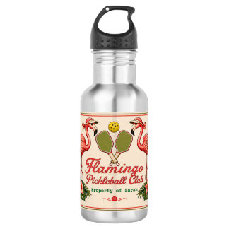 Personalisierte Retro-Flamingo-Pickleball-Wasserfl Edelstahlflasche