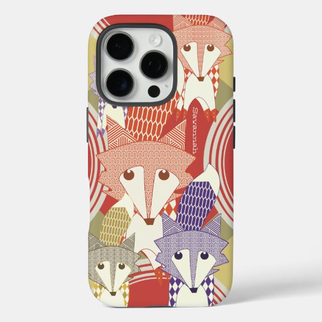 Personalisierte Retro-Fuchs-Kunst Retro Case-Mate iPhone Hülle (Rückseite)