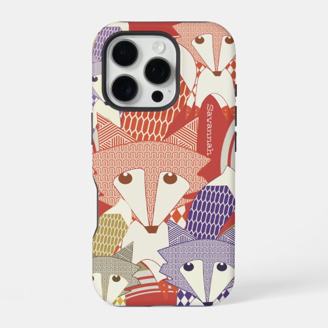 Personalisierte Retro-Fuchs-Kunst Retro iPhone Hülle (Rückseite)