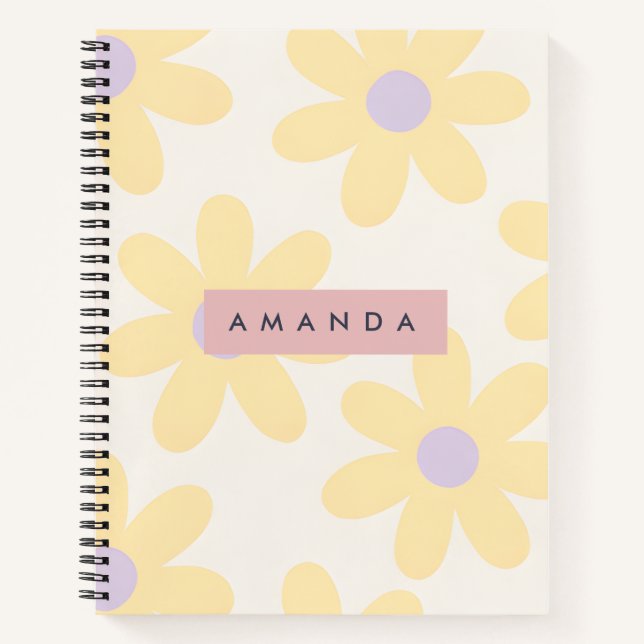 Personalisierte Retro-Gelbe Gänseblümchen-Blumen Notizbuch (Vorderseite)