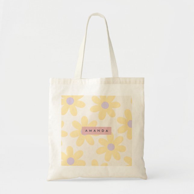 Personalisierte Retro-Gelbe Gänseblümchen-Blumen Tragetasche (Vorne)