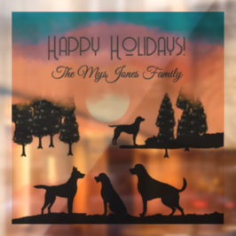 Personalisierte Retro-Hunde in schwarzen Bäumen Fensteraufkleber