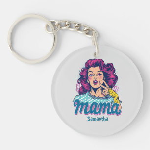 Personalisierte Retro-Mama-Pop-Art (11) Schlüsselanhänger