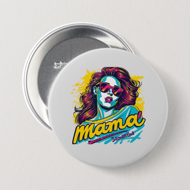 Personalisierte Retro-Mama-Pop-Art (12) Button (Vorne & Hinten)