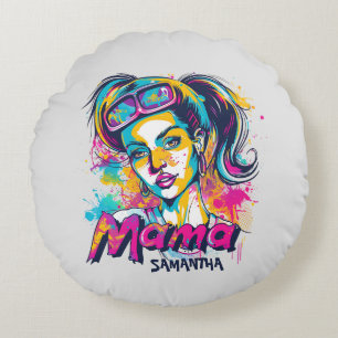 Personalisierte Retro-Mama-Pop-Art (18) Rundes Kissen