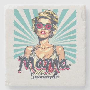 Personalisierte Retro-Mama-Pop-Art (7) Steinuntersetzer