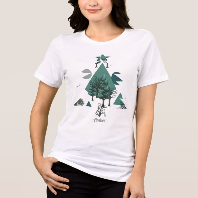 Personalisierte Retro-Minimalistische Bäume und Fo T-Shirt (Vorderseite)