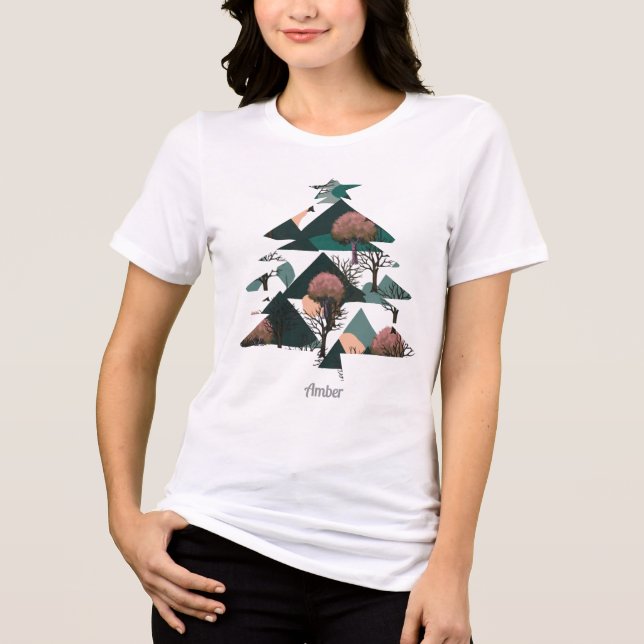 Personalisierte Retro-Minimalistische Bäume und Fo T-Shirt (Vorderseite)