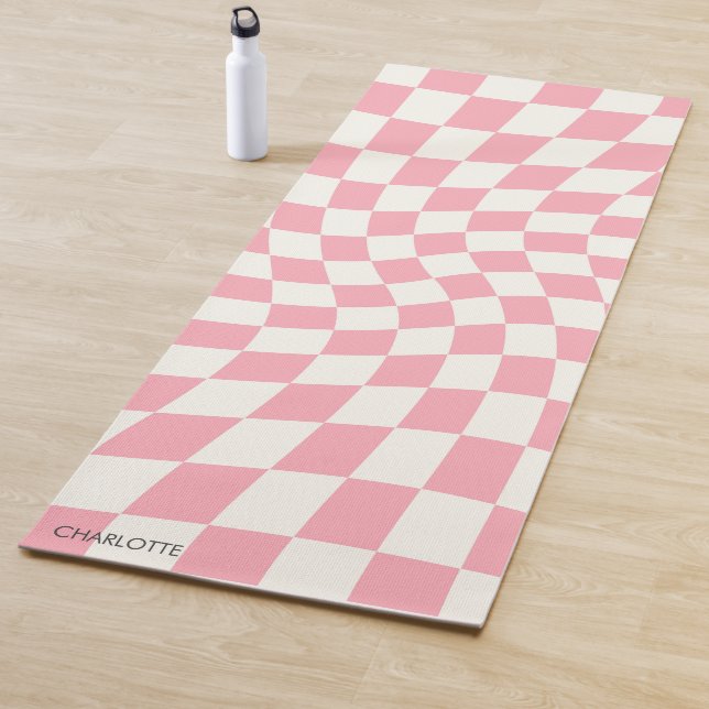 Personalisierte Retro Pastell rosa Wavy Checked Yogamatte (Beispiel)