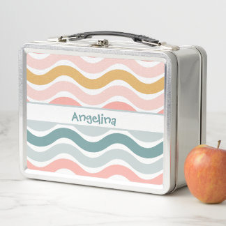 Personalisierte Retro-Pastell-Wellen-Lunchbox Metall Brotdose