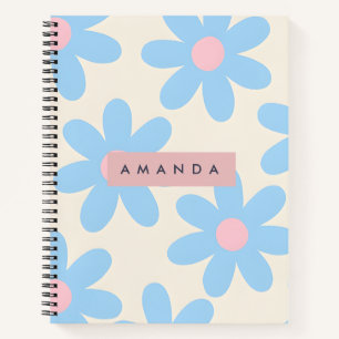 Personalisierte Retro-Pastellblaue Gänseblümchen-B Notizbuch